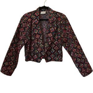Vintage Granite Black Velvet Heavily Embroidered Cropped Jacket SzM Indie, Artsy